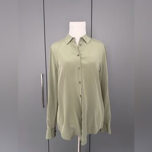 Silky Olive Green Button-Up Blouse